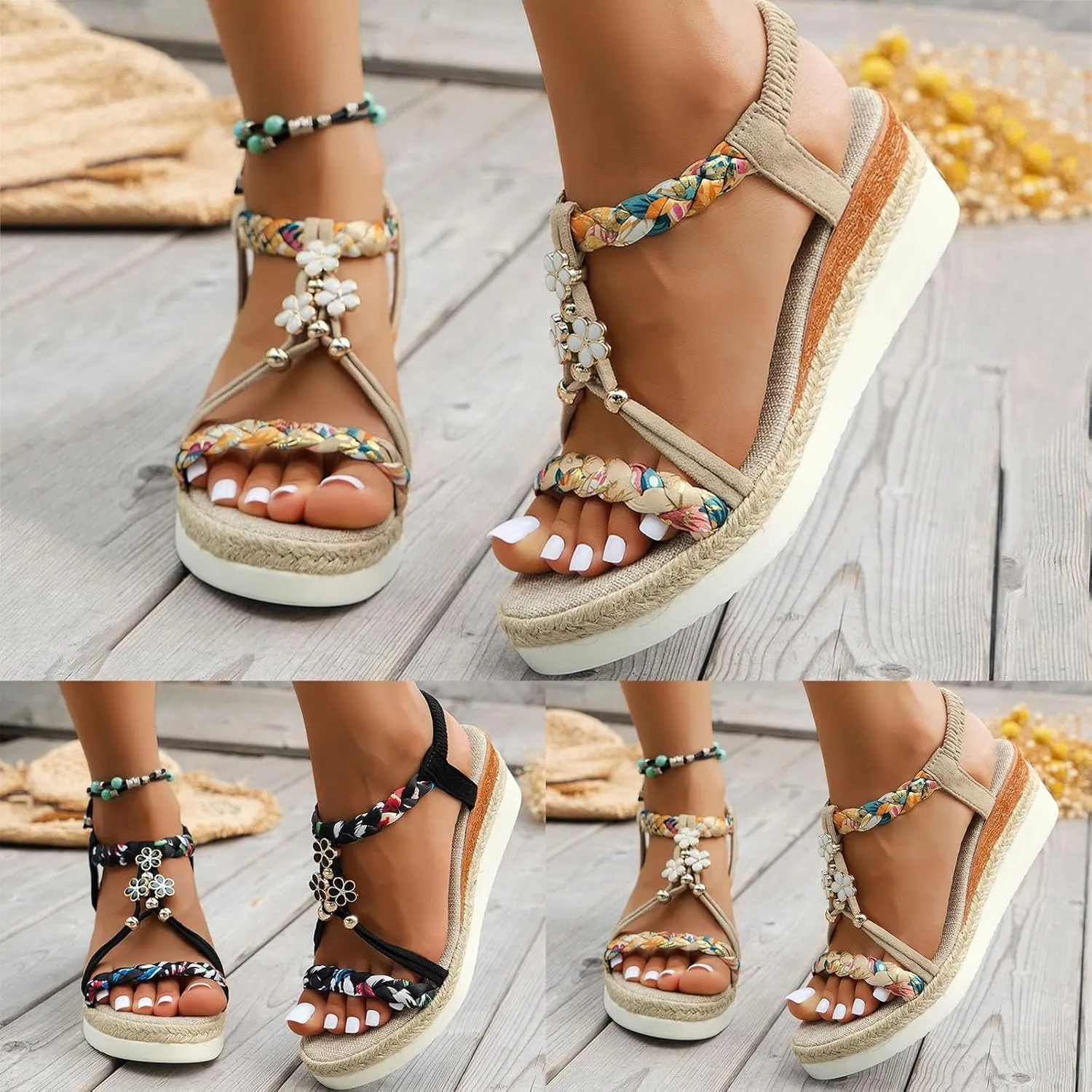 Eduavar Sandals Women Open Toe Buckle Ankle Strap Espadrilles Flatform Wedge Casual Sandal for Dressy Casual Summers Beach
