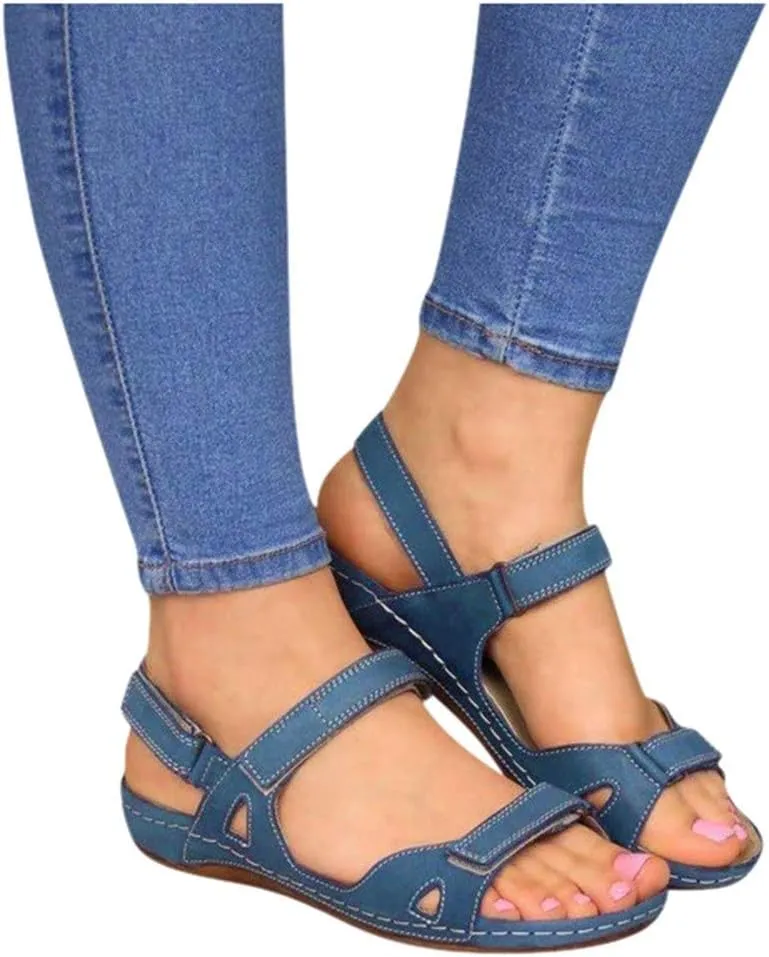 Eduavar Summer Sandals for Women, Orthopedic Sandals for Women Peep Toe Wedge Sandals Comfortable Ankle Strap Sandals