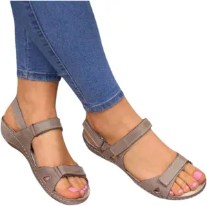 Eduavar Summer Sandals for Women, Orthopedic Sandals for Women Peep Toe Wedge Sandals Comfortable Ankle Strap Sandals