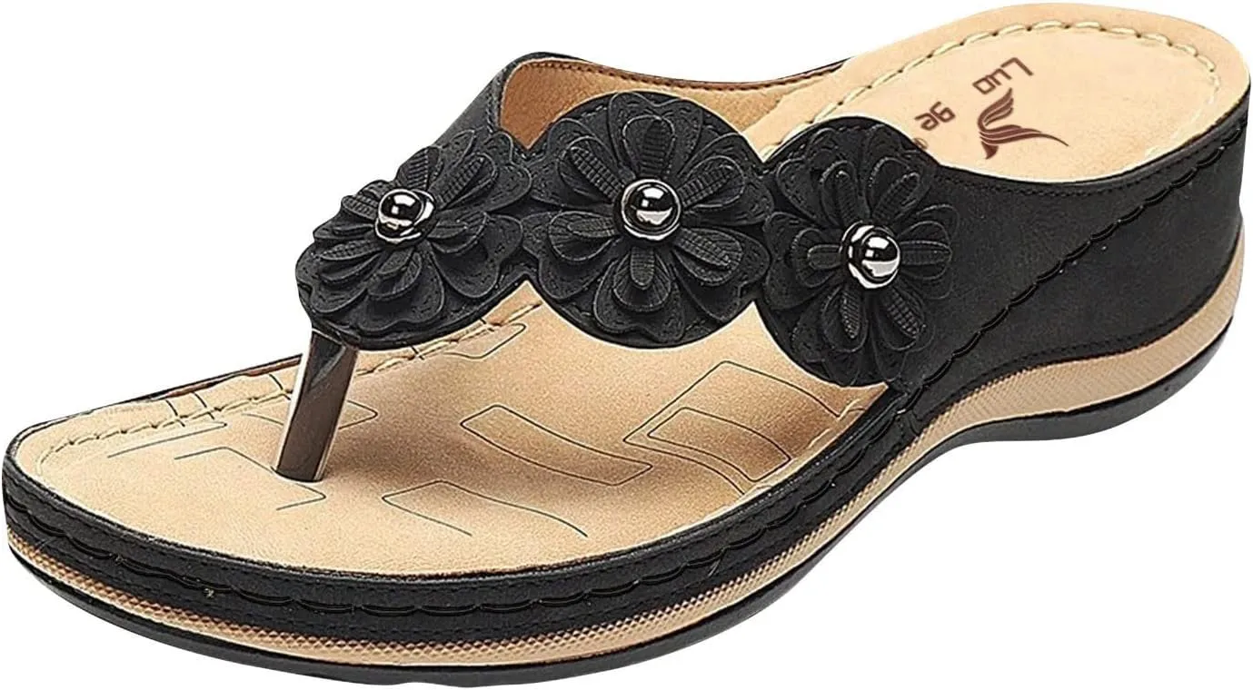 Eduavar Womens Sandals Dressy, Sandals Women Dressy Summer Beach Flip Flops Comfy Flat Sandals with Arch Support