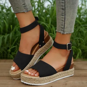 Espadrilles Platform Wedge Sandal for Women Dressy Summer, 2025 Casual Open Toe Buckle Ankle Strap Comfortable Arch Support Platform Wedge Sandals Summer Beach Shoes