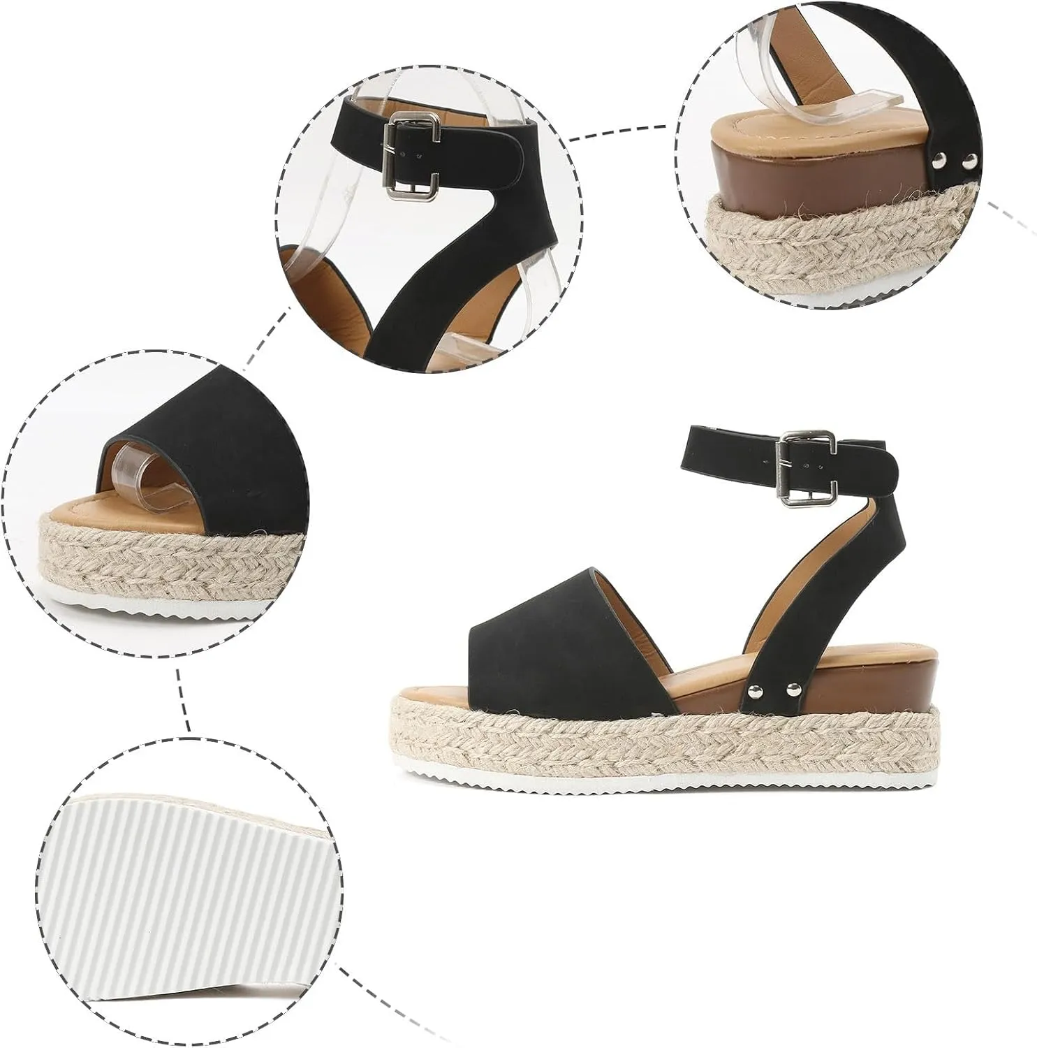 Espadrilles Platform Wedge Sandal for Women Dressy Summer, 2025 Casual Open Toe Buckle Ankle Strap Comfortable Arch Support Platform Wedge Sandals Summer Beach Shoes
