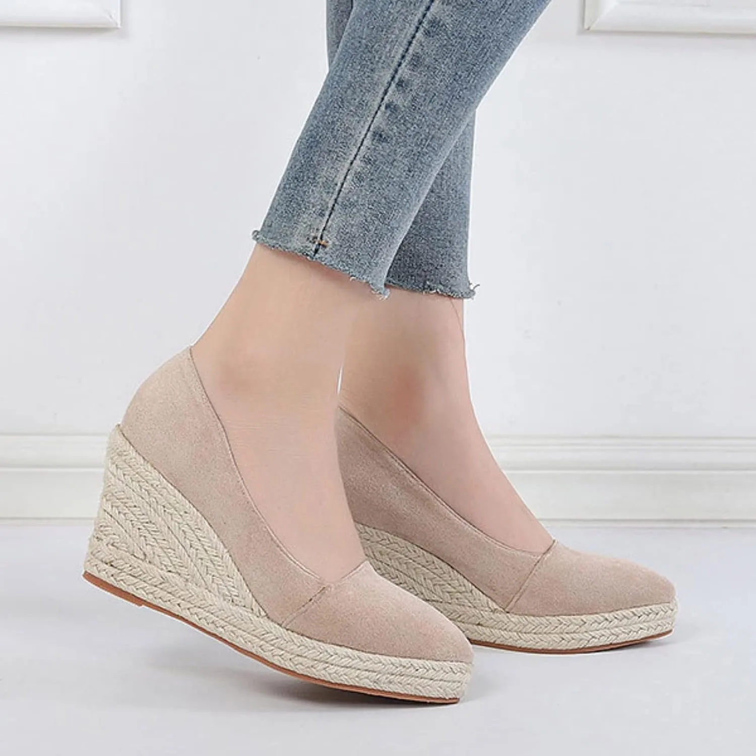 Fashion Toe Slip On Espadrilles Casual Shoes Women Canvas Trendy Shoes High Heels Wedge Sandals for Women