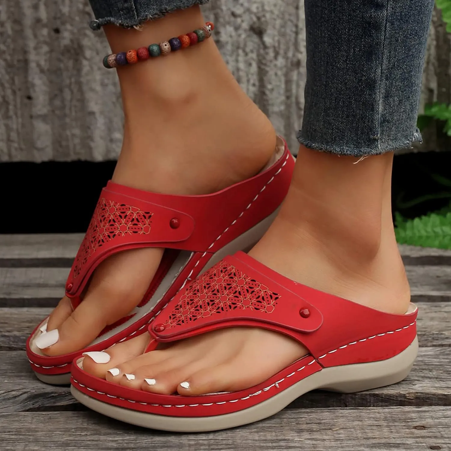 Fashion Women Summer Solid Wedges Breathable Slip On Open Toe Sandals Comfortable Beach Shoes Slides