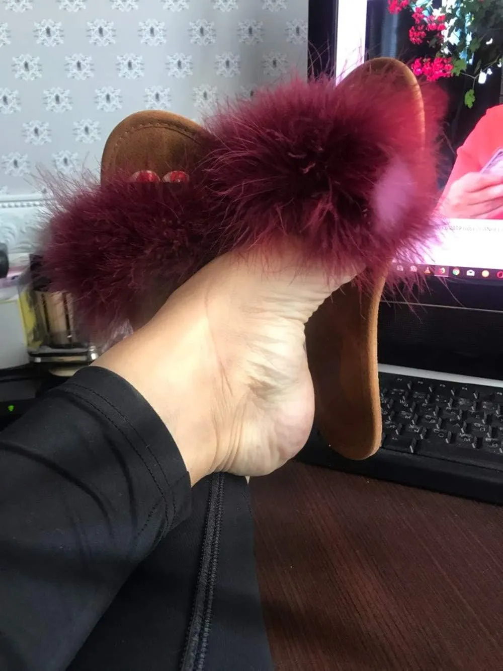 FAYUEKEY Comfy Slippers for Women Open Toe Sexy Fluffy Furry Soft Cute Slides Indoor Outdoor Flats Shoes