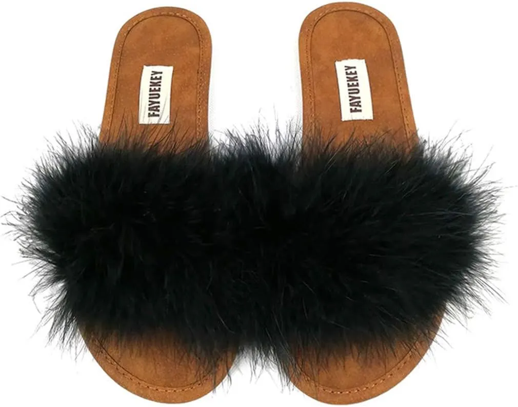 FAYUEKEY Comfy Slippers for Women Open Toe Sexy Fluffy Furry Soft Cute Slides Indoor Outdoor Flats Shoes