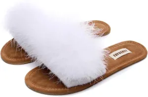 FAYUEKEY Comfy Slippers for Women Open Toe Sexy Fluffy Furry Soft Cute Slides Indoor Outdoor Flats Shoes