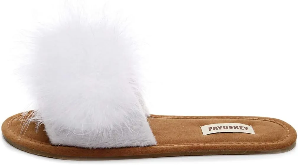 FAYUEKEY Comfy Slippers for Women Open Toe Sexy Fluffy Furry Soft Cute Slides Indoor Outdoor Flats Shoes