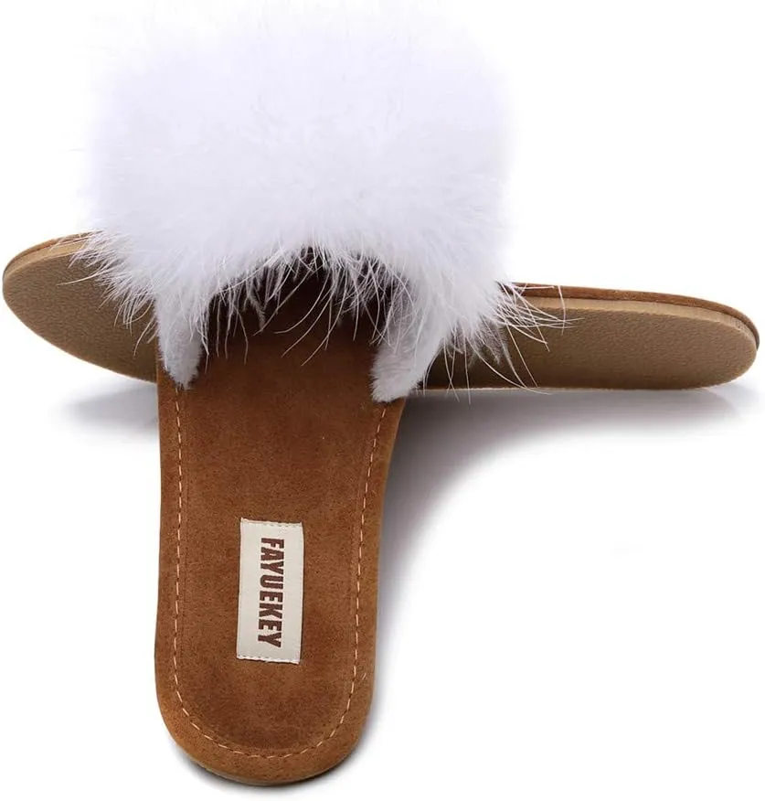 FAYUEKEY Comfy Slippers for Women Open Toe Sexy Fluffy Furry Soft Cute Slides Indoor Outdoor Flats Shoes