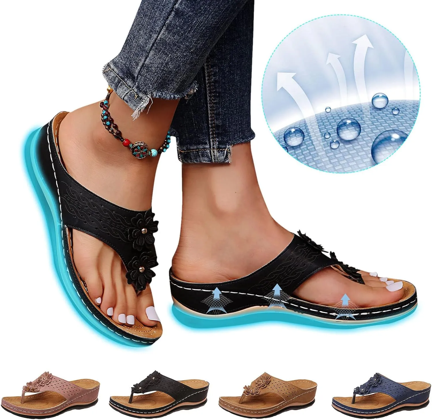 Flip Flops for Women with Arch Support Walking Thong Cushion Sandals Slip On Comfortable Summer Beach