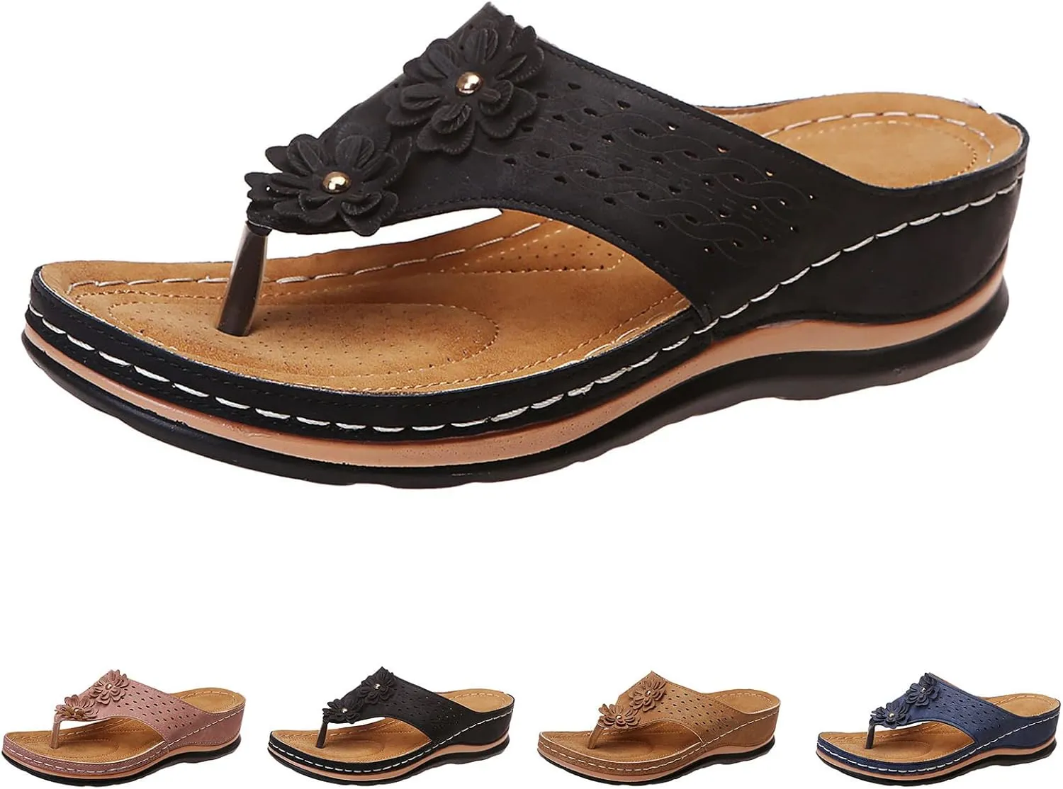 Flip Flops for Women with Arch Support Walking Thong Cushion Sandals Slip On Comfortable Summer Beach