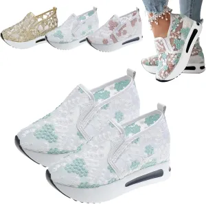 Floral Embroidery Breathable Sheer Mesh Sneakers, 2023 Spring Lace Mesh Casual Shoes, Floral Embroidery Sheer Mesh Sneakers for Women (US 8,Green)