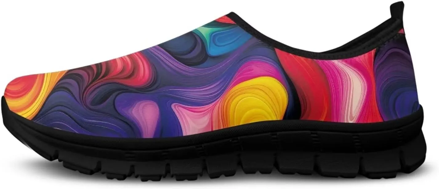Flower Print Slip on Shoes for Women No Laces Casual Loafers Breathable Running Shoes Walking Sneakers