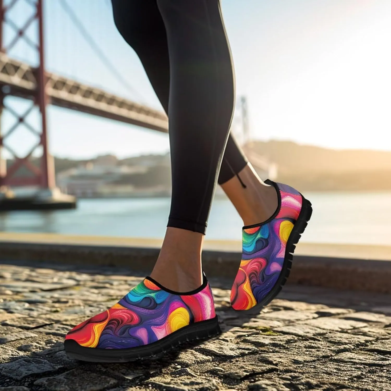 Flower Print Slip on Shoes for Women No Laces Casual Loafers Breathable Running Shoes Walking Sneakers