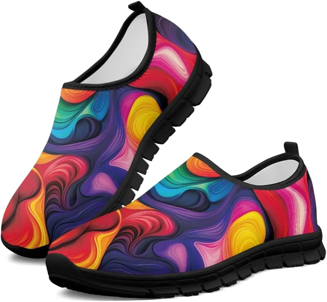 Flower Print Slip on Shoes for Women No Laces Casual Loafers Breathable Running Shoes Walking Sneakers