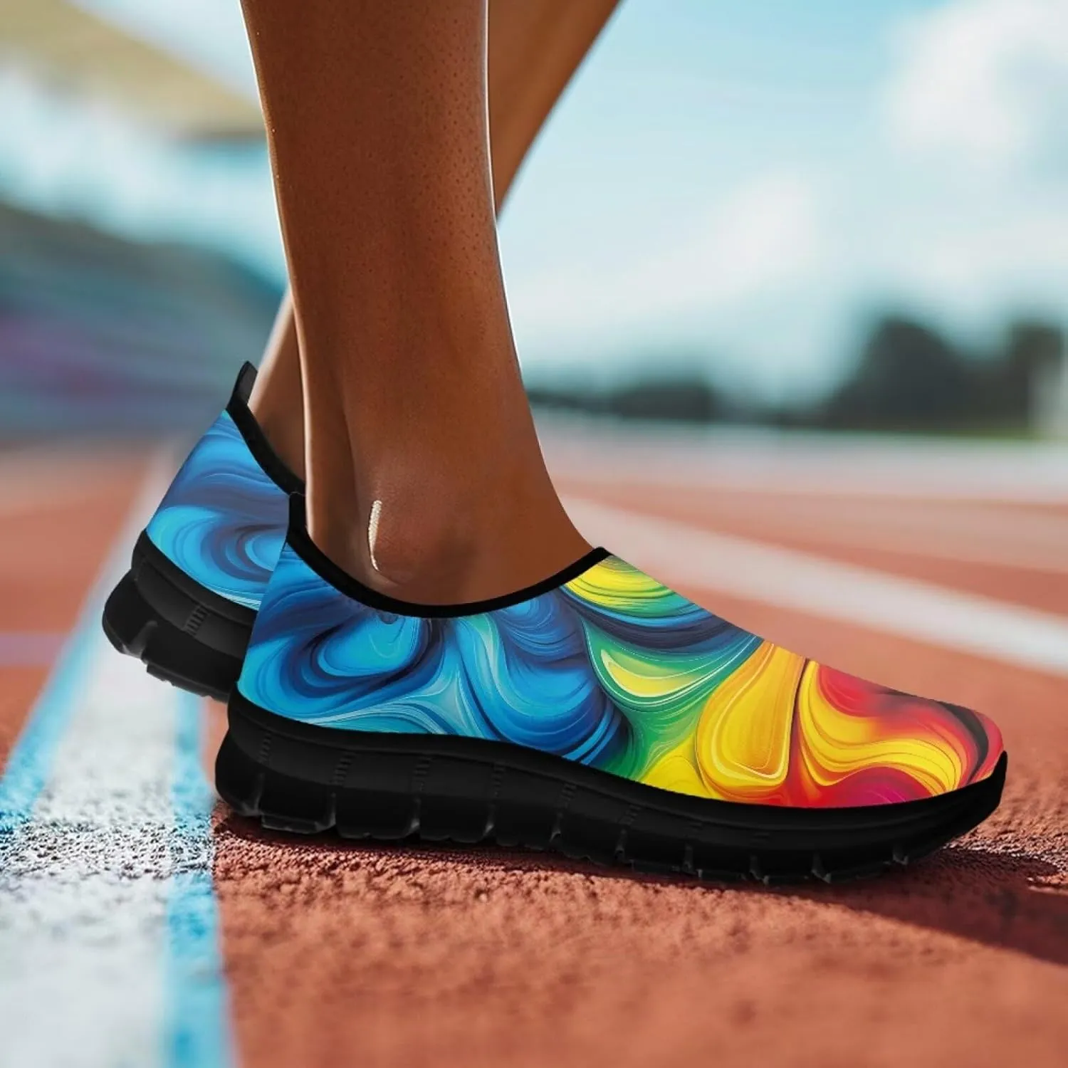Flower Print Slip on Shoes for Women No Laces Casual Loafers Breathable Running Shoes Walking Sneakers