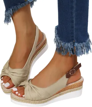 Hbeylia Espadrille Wedge Sandals for Women, Summer Casual Platform Peep Toe Hemp Woven Bohemian Ankle Strap Slingback Chunky Flat High Heel Dressy Summer Sandals