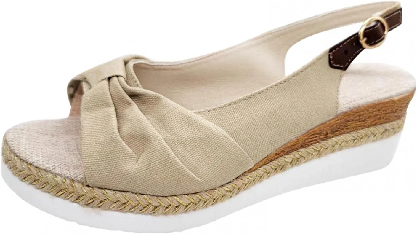 Hbeylia Espadrille Wedge Sandals for Women, Summer Casual Platform Peep Toe Hemp Woven Bohemian Ankle Strap Slingback Chunky Flat High Heel Dressy Summer Sandals