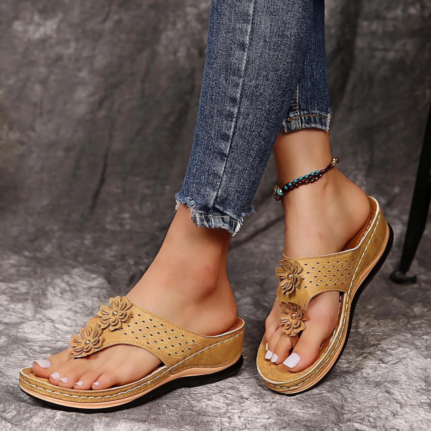 Hbeylia Orthopedic Sandals For Women Flip Flops Womens Sandals with Arch Support Ladies Casual Platform Wedge Comfortable Walking Wide Sandals Dressy Summer Slip on Thong Sandals