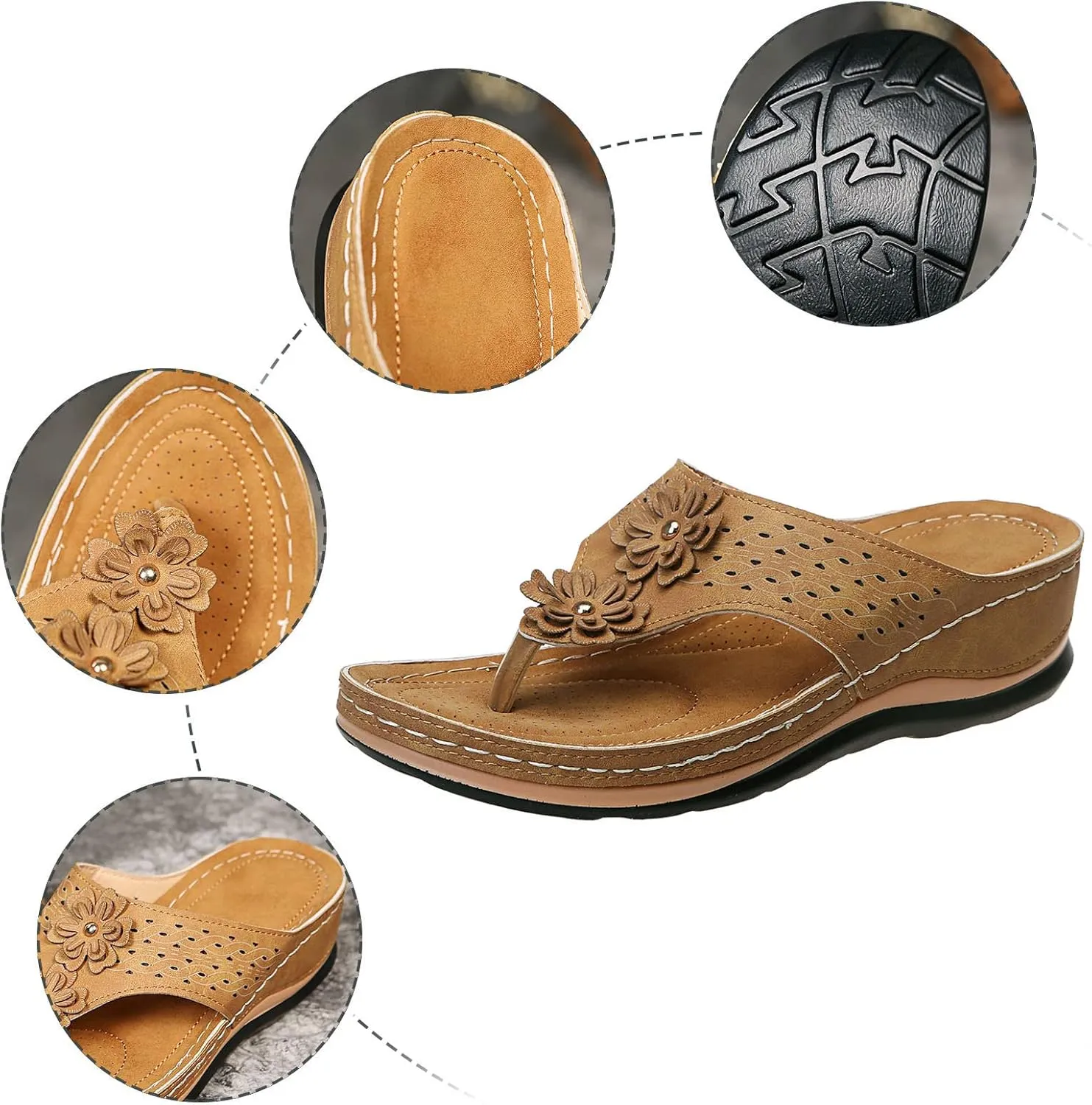 Hbeylia Orthopedic Sandals For Women Flip Flops Womens Sandals with Arch Support Ladies Casual Platform Wedge Comfortable Walking Wide Sandals Dressy Summer Slip on Thong Sandals