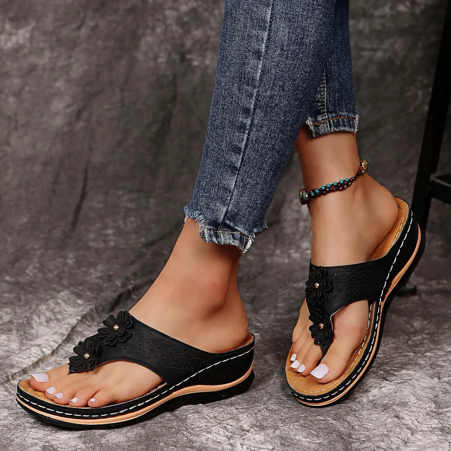 Hbeylia Orthopedic Sandals For Women Flip Flops Womens Sandals with Arch Support Ladies Casual Platform Wedge Comfortable Walking Wide Sandals Dressy Summer Slip on Thong Sandals