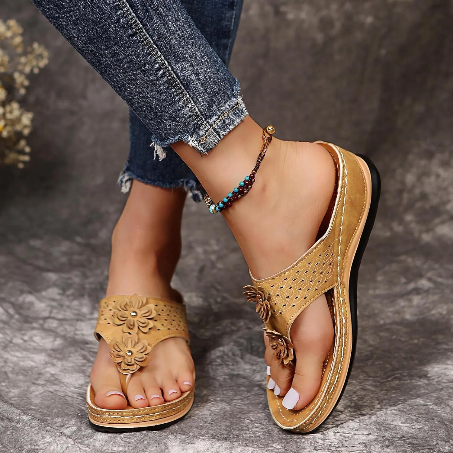 Hbeylia Orthopedic Sandals For Women Flip Flops Womens Sandals with Arch Support Ladies Casual Platform Wedge Comfortable Walking Wide Sandals Dressy Summer Slip on Thong Sandals