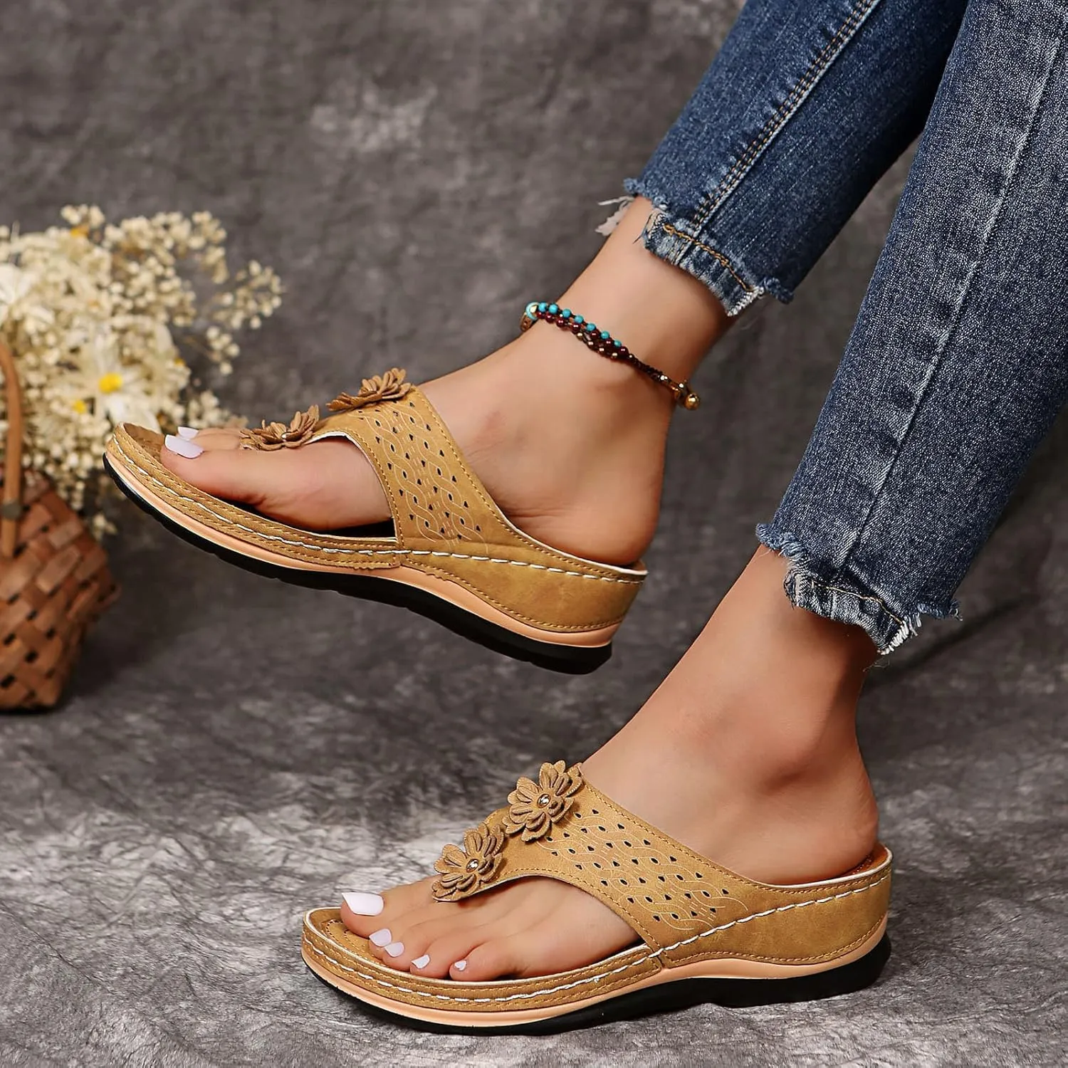 Hbeylia Orthopedic Sandals For Women Flip Flops Womens Sandals with Arch Support Ladies Casual Platform Wedge Comfortable Walking Wide Sandals Dressy Summer Slip on Thong Sandals