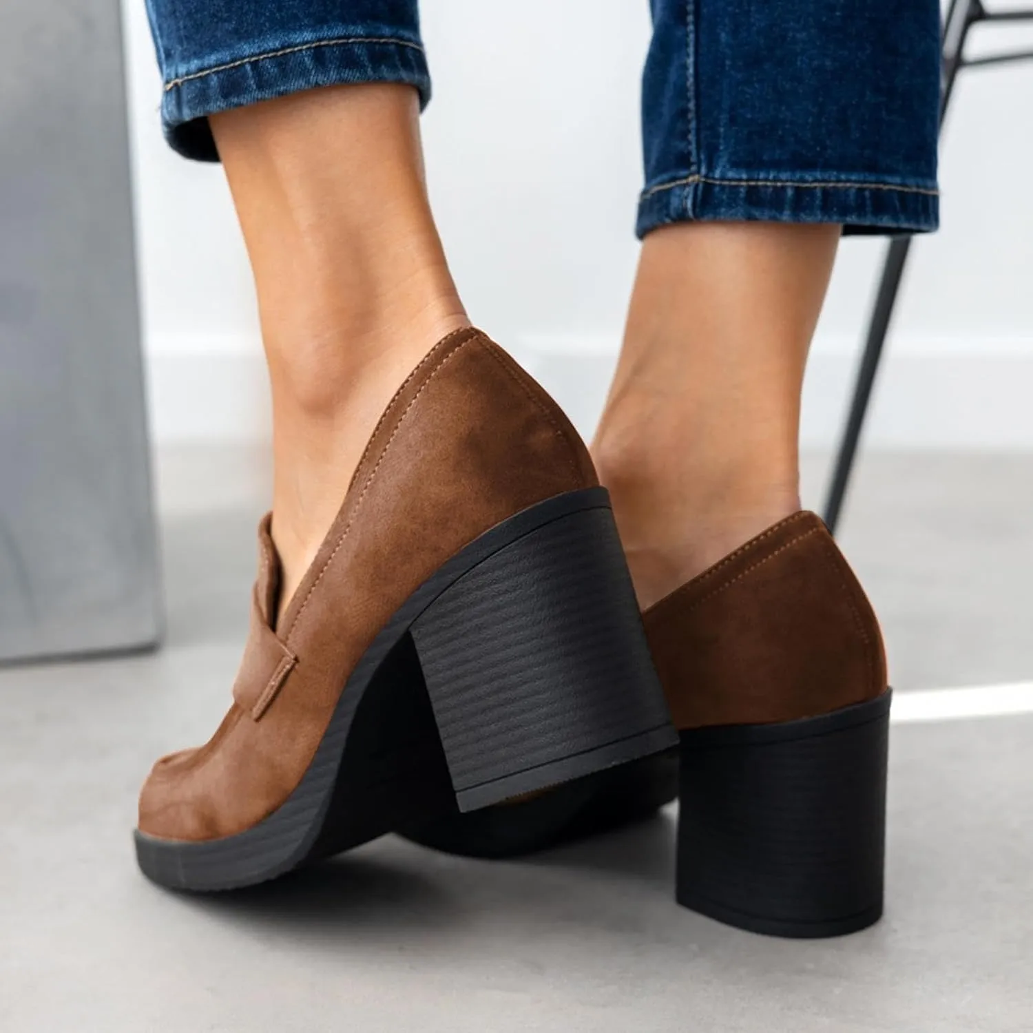 heelchic Chunky Loafers Women Dressy, Pumps Shoes for Women Pointed Closed Toe, Comfortable Block Heels Penny Loafers Slip On