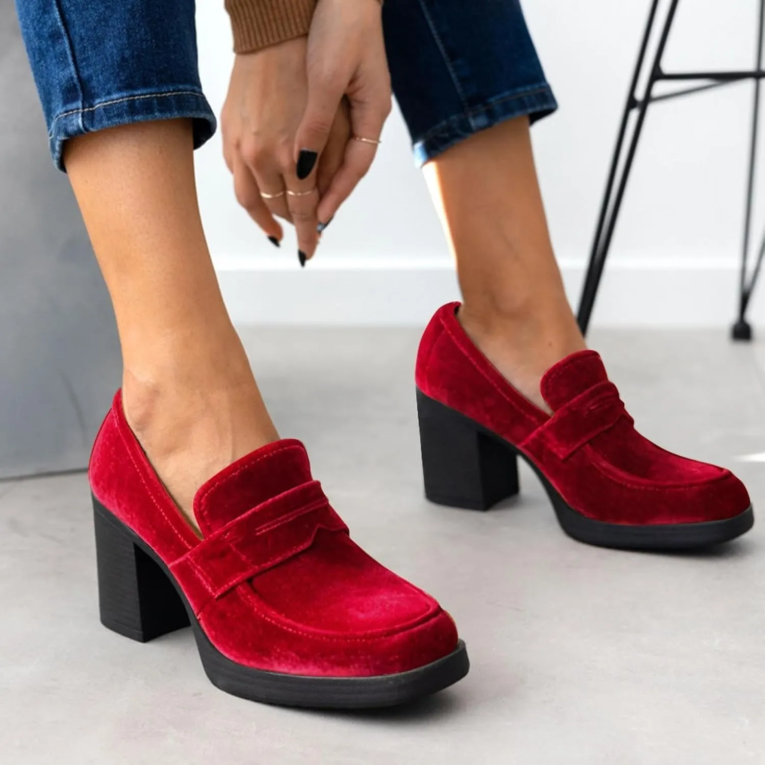 heelchic Chunky Loafers Women Dressy, Pumps Shoes for Women Pointed Closed Toe, Comfortable Block Heels Penny Loafers Slip On