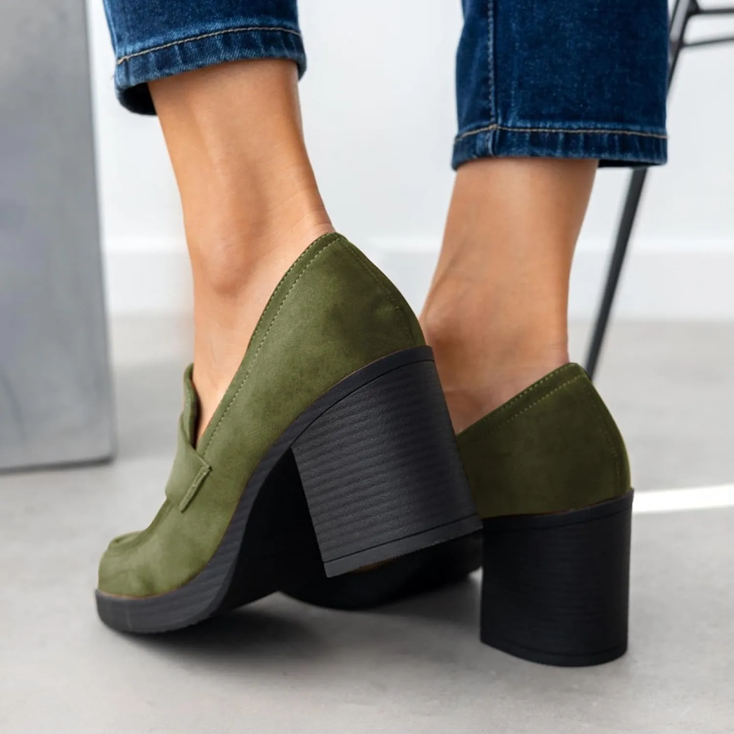 heelchic Chunky Loafers Women Dressy, Pumps Shoes for Women Pointed Closed Toe, Comfortable Block Heels Penny Loafers Slip On