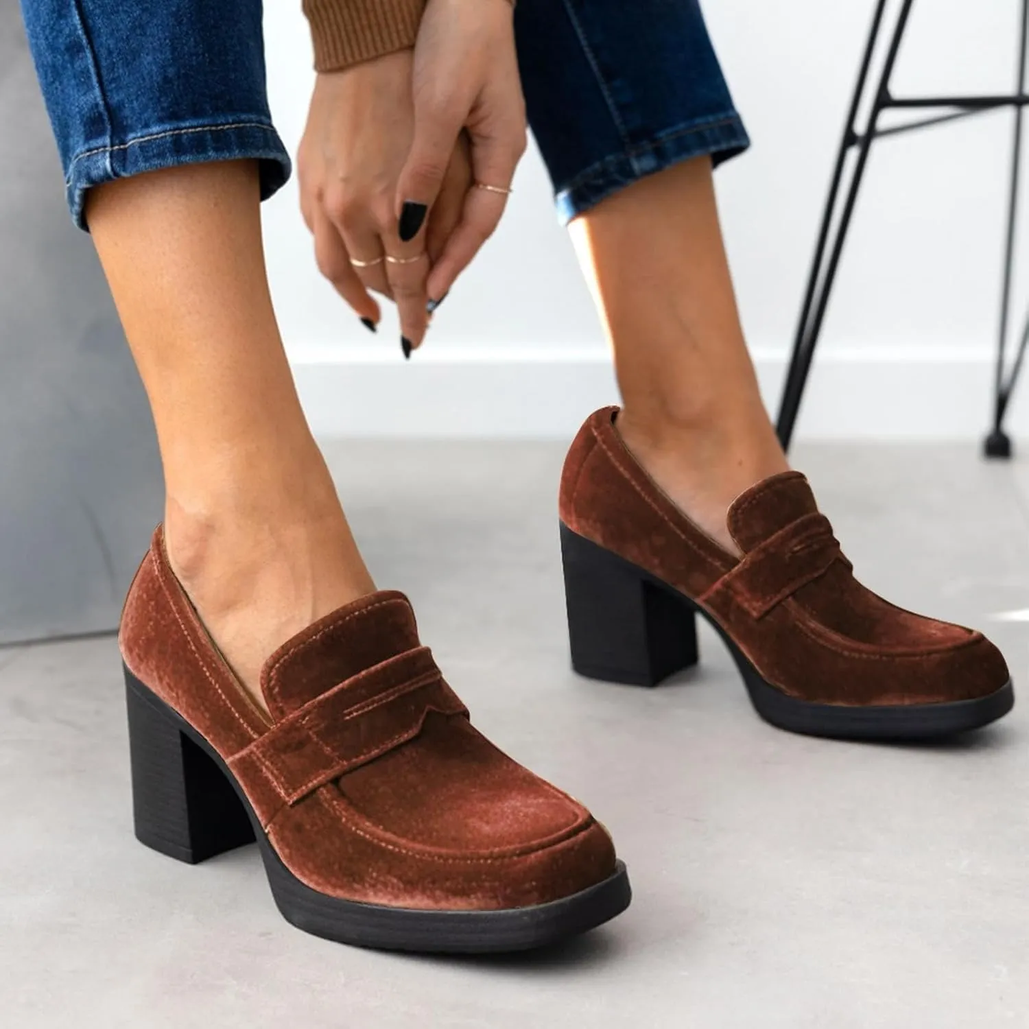 heelchic Chunky Loafers Women Dressy, Pumps Shoes for Women Pointed Closed Toe, Comfortable Block Heels Penny Loafers Slip On