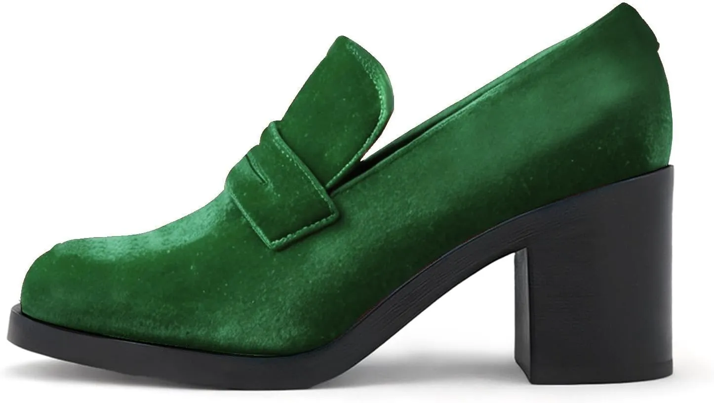 heelchic Chunky Loafers Women Dressy, Pumps Shoes for Women Pointed Closed Toe, Comfortable Block Heels Penny Loafers Slip On