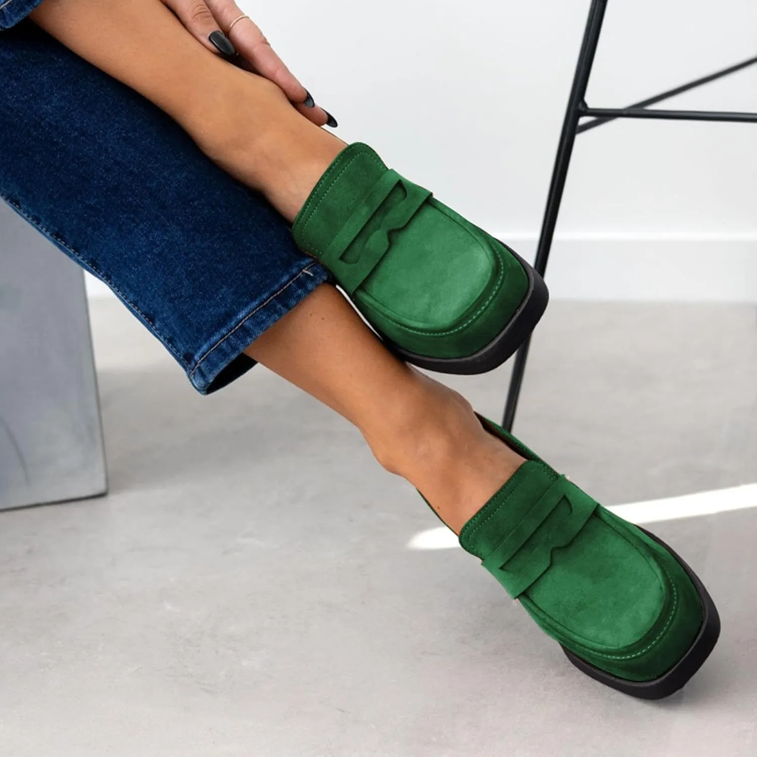 heelchic Chunky Loafers Women Dressy, Pumps Shoes for Women Pointed Closed Toe, Comfortable Block Heels Penny Loafers Slip On
