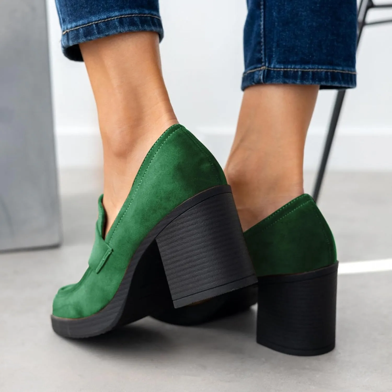 heelchic Chunky Loafers Women Dressy, Pumps Shoes for Women Pointed Closed Toe, Comfortable Block Heels Penny Loafers Slip On