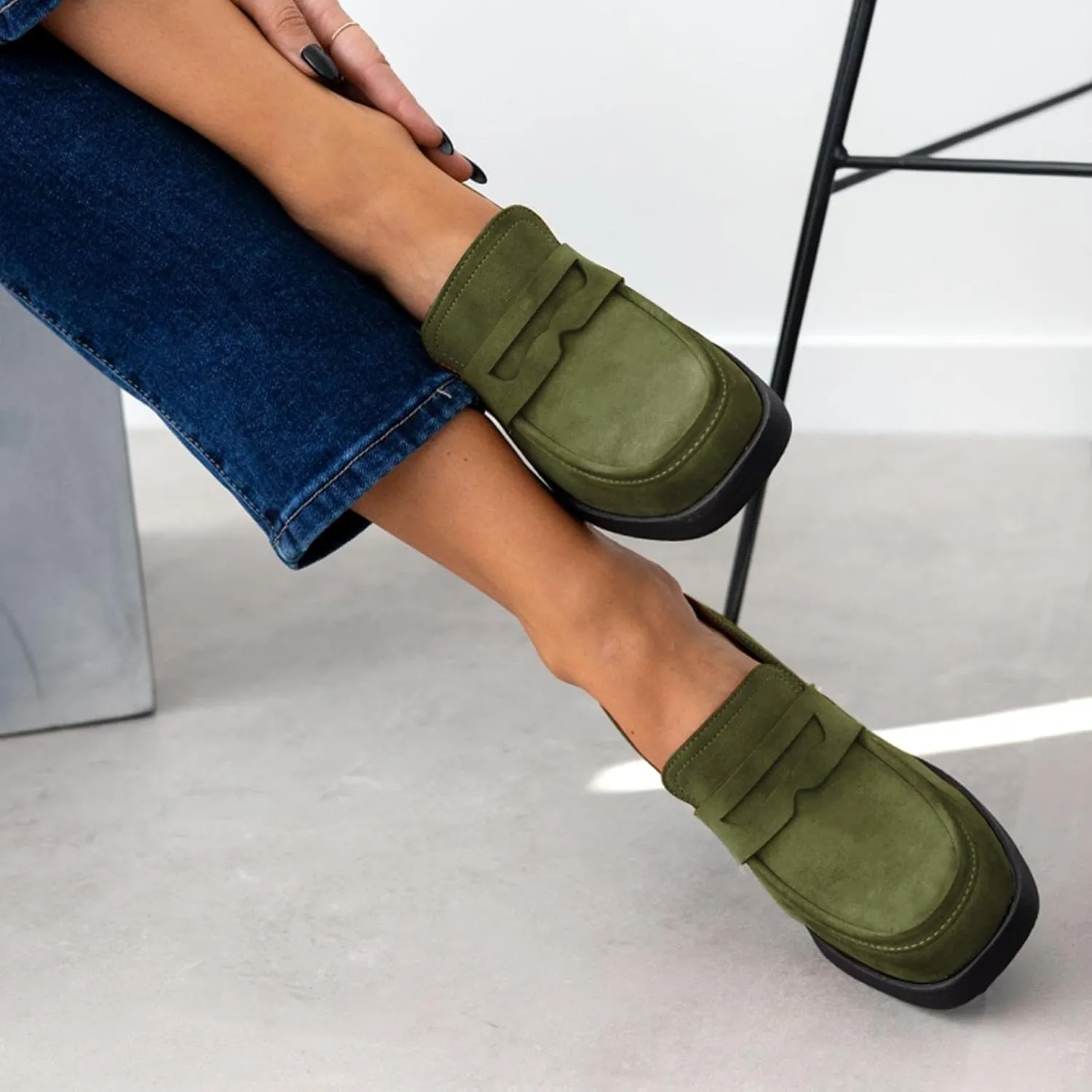 heelchic Chunky Loafers Women Dressy, Pumps Shoes for Women Pointed Closed Toe, Comfortable Block Heels Penny Loafers Slip On