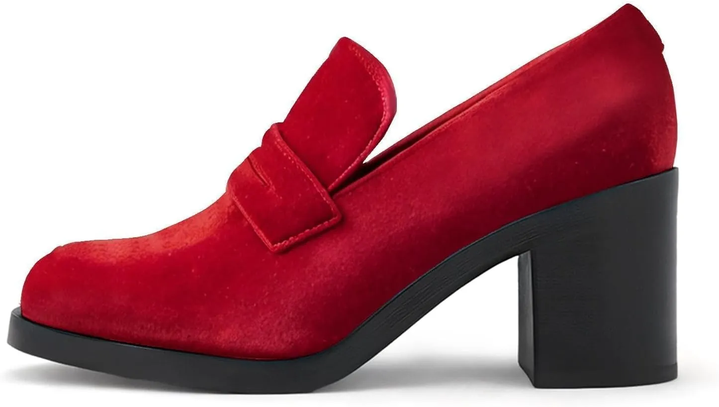 heelchic Chunky Loafers Women Dressy, Pumps Shoes for Women Pointed Closed Toe, Comfortable Block Heels Penny Loafers Slip On