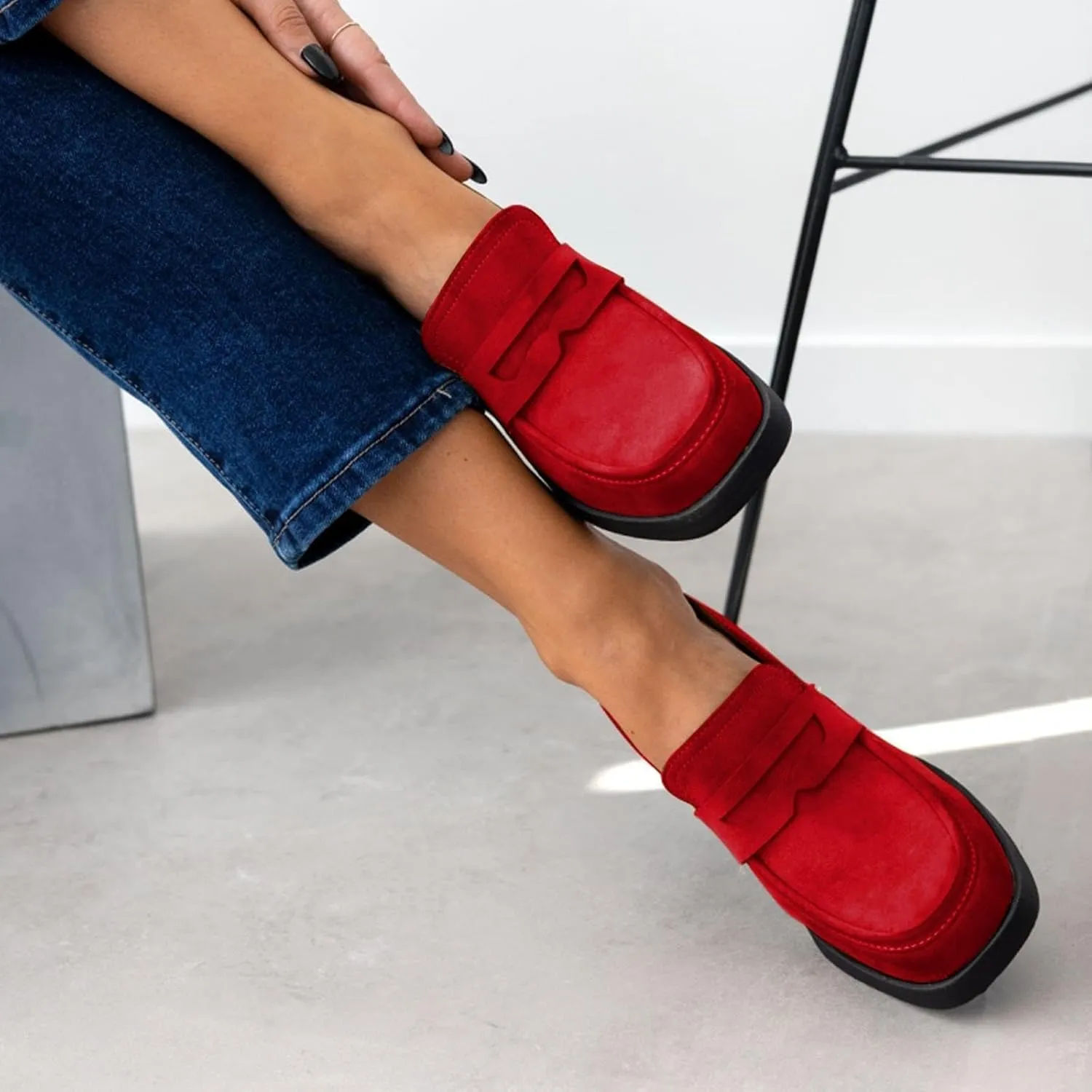 heelchic Chunky Loafers Women Dressy, Pumps Shoes for Women Pointed Closed Toe, Comfortable Block Heels Penny Loafers Slip On