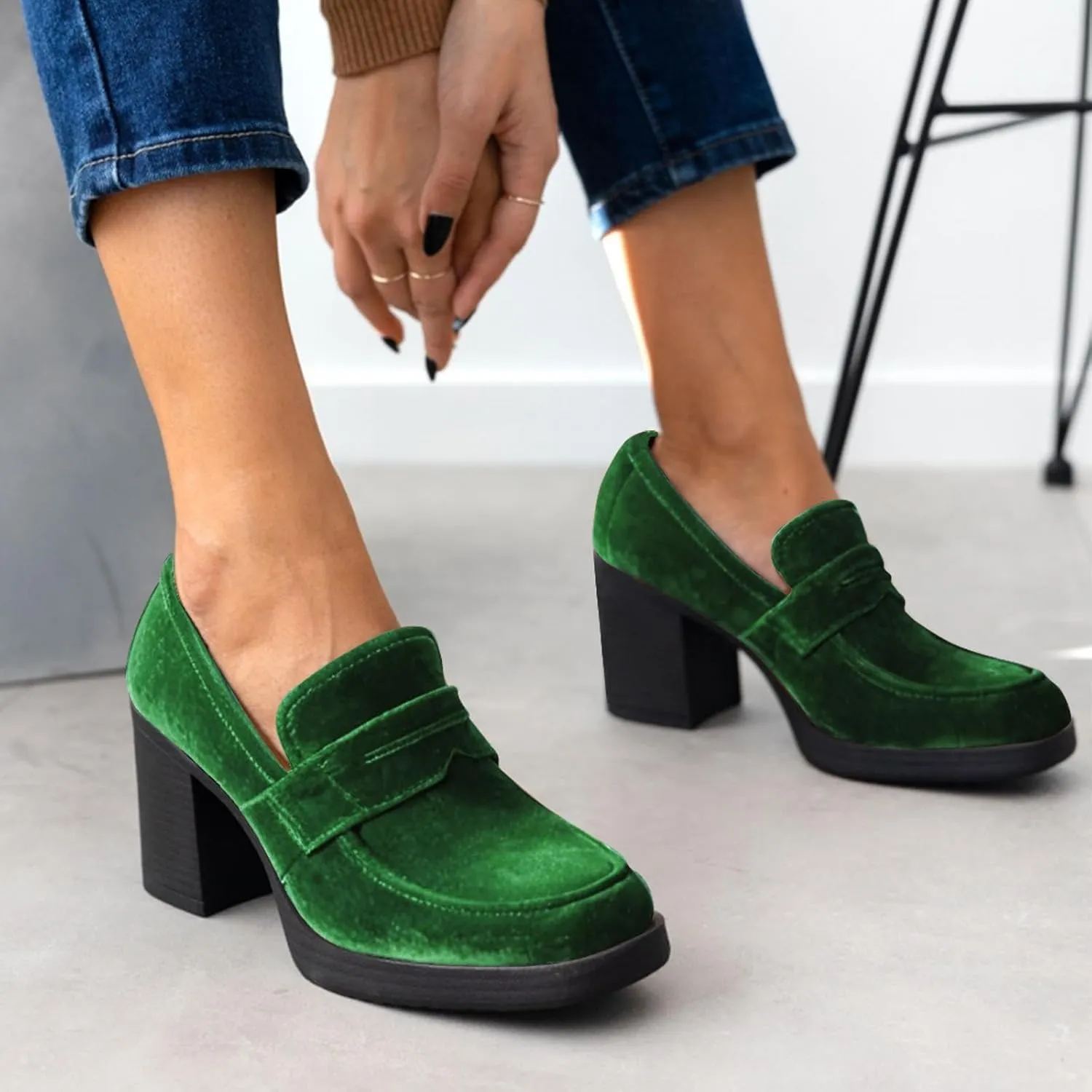 heelchic Chunky Loafers Women Dressy, Pumps Shoes for Women Pointed Closed Toe, Comfortable Block Heels Penny Loafers Slip On