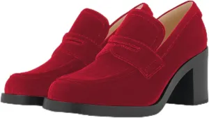 heelchic Chunky Loafers Women Dressy, Pumps Shoes for Women Pointed Closed Toe, Comfortable Block Heels Penny Loafers Slip On