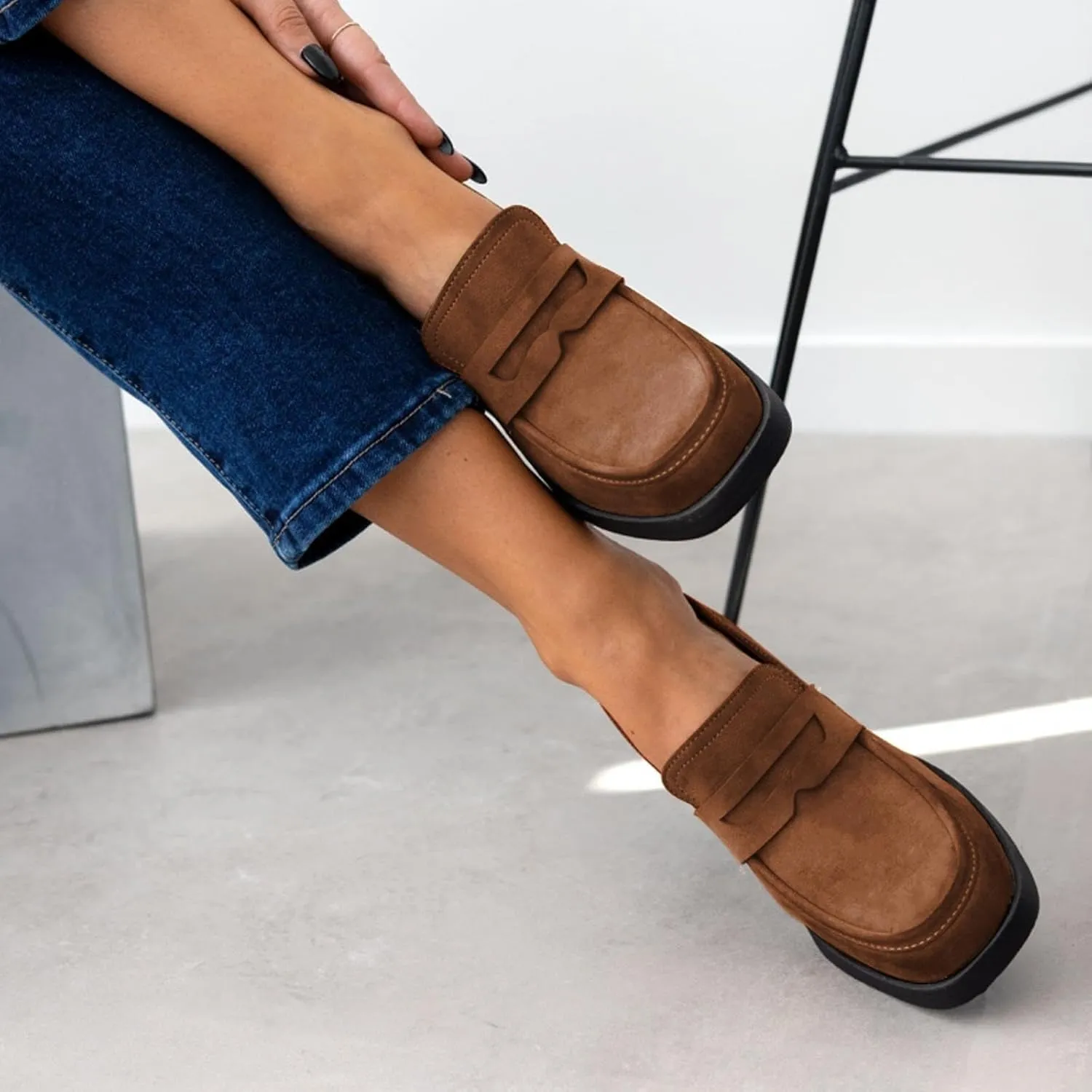 heelchic Chunky Loafers Women Dressy, Pumps Shoes for Women Pointed Closed Toe, Comfortable Block Heels Penny Loafers Slip On