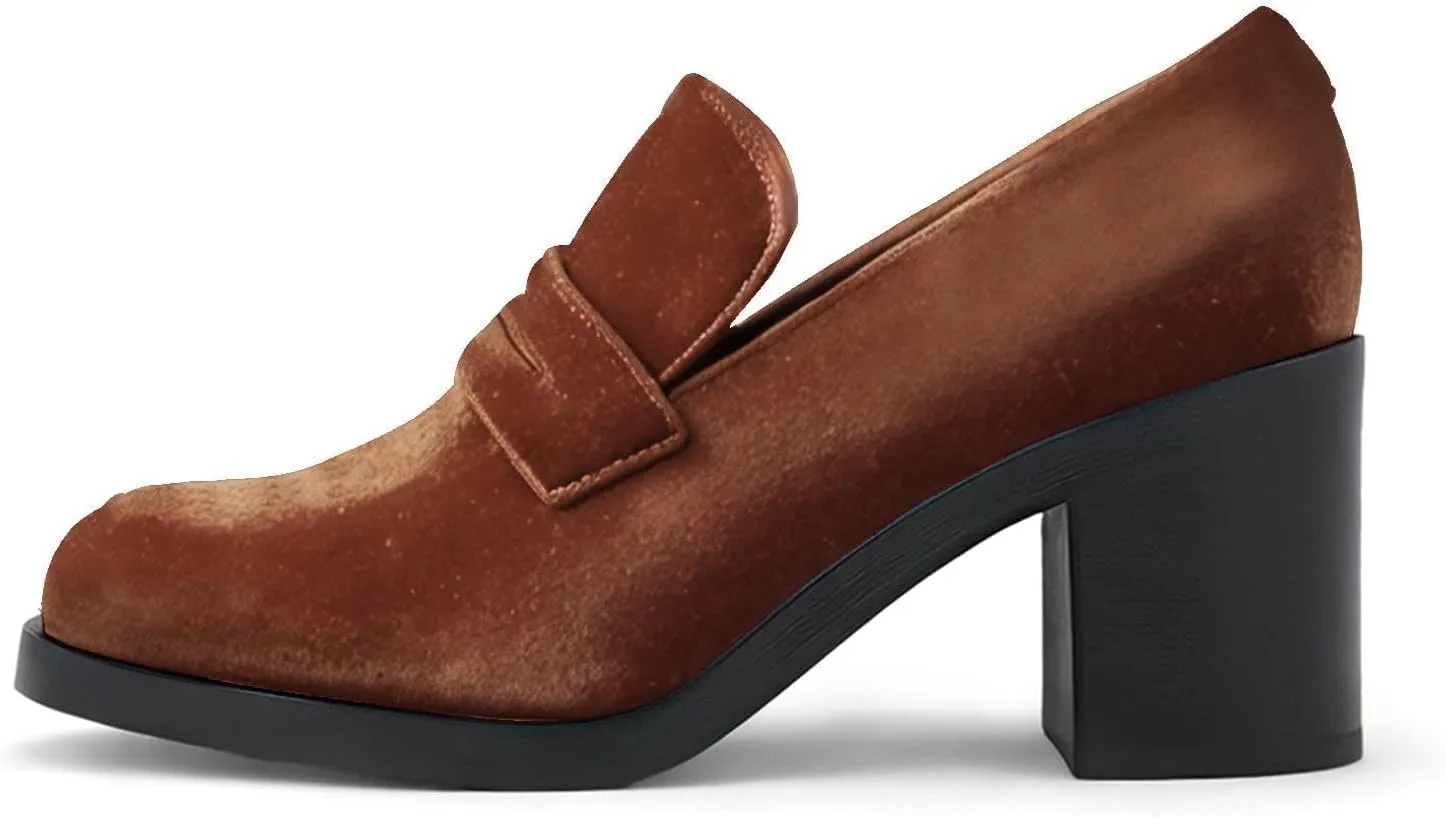 heelchic Chunky Loafers Women Dressy, Pumps Shoes for Women Pointed Closed Toe, Comfortable Block Heels Penny Loafers Slip On
