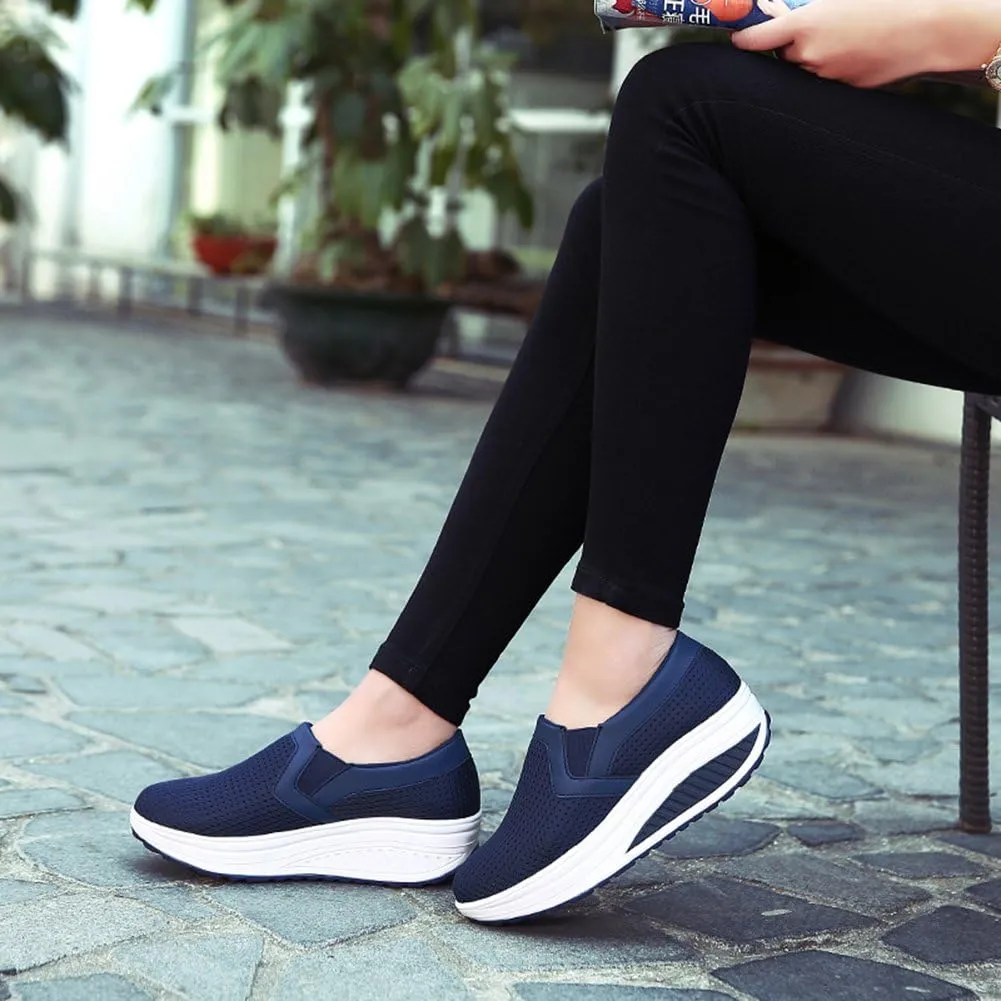 L LOUBIT Women Wedge Shoes Breathable Mesh Sneakers Slip On Comfort Walking Shoes