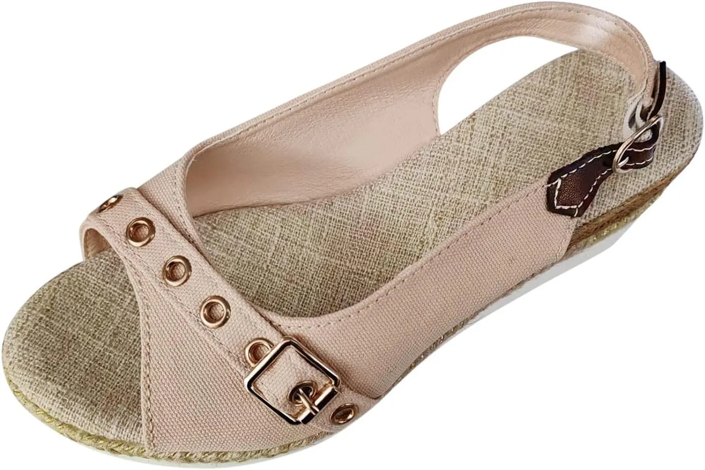 Ladies Fashion Solid Color Canvas Open Toe Belt Decorative Thick Sole Slope Heel Sandals Crock Sandals Women Shoes
