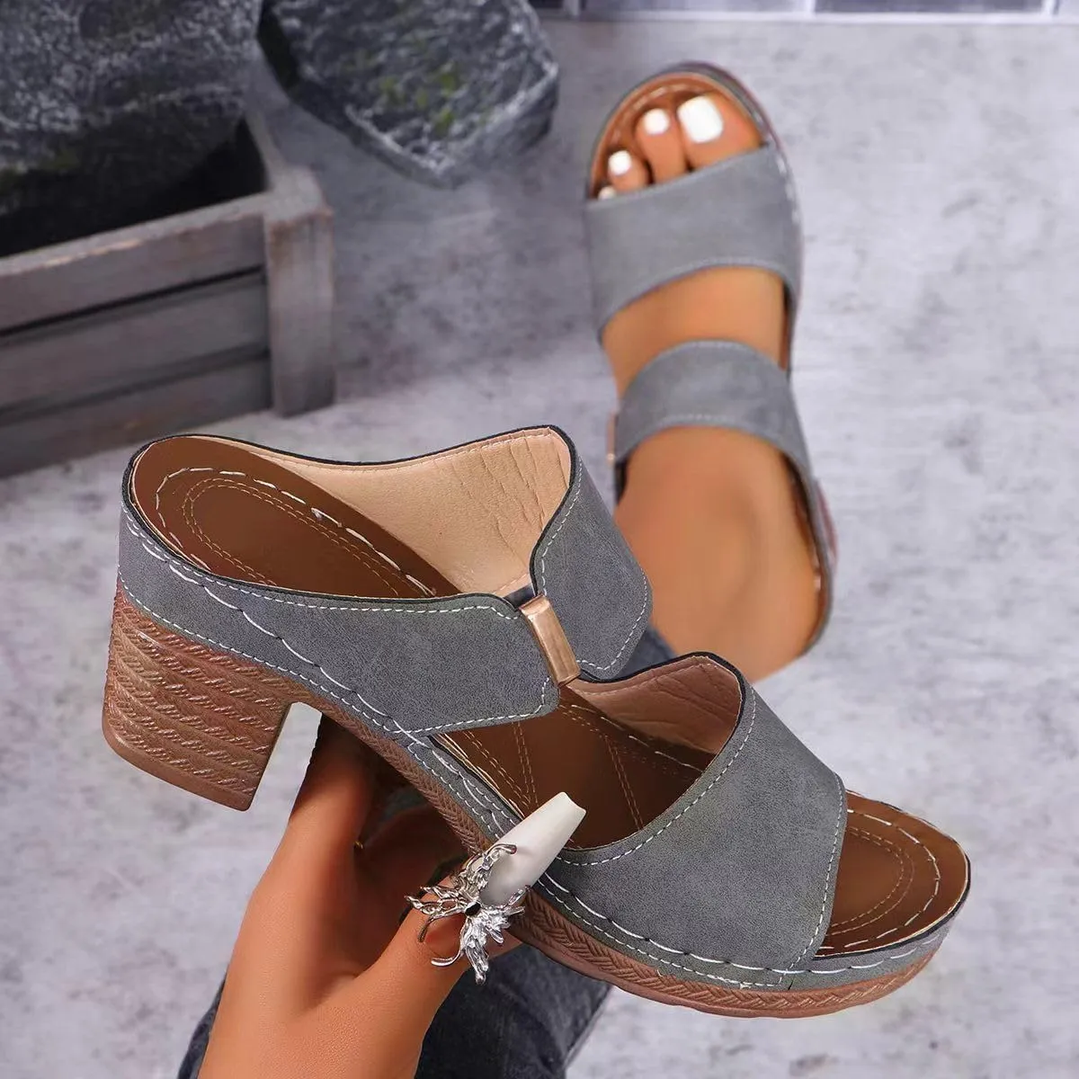 Ladmiple Chunky Heels For Women Backless Low Block Comfortable Open Toe Ankle Strap Party Dress Pump Shoes Heeled Sandals