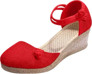 Ladmiple Closed Toe Espadrille Platform Wedge Sandals For Women Casual Flatform Dressy Summer Fashion Slip On Shoes