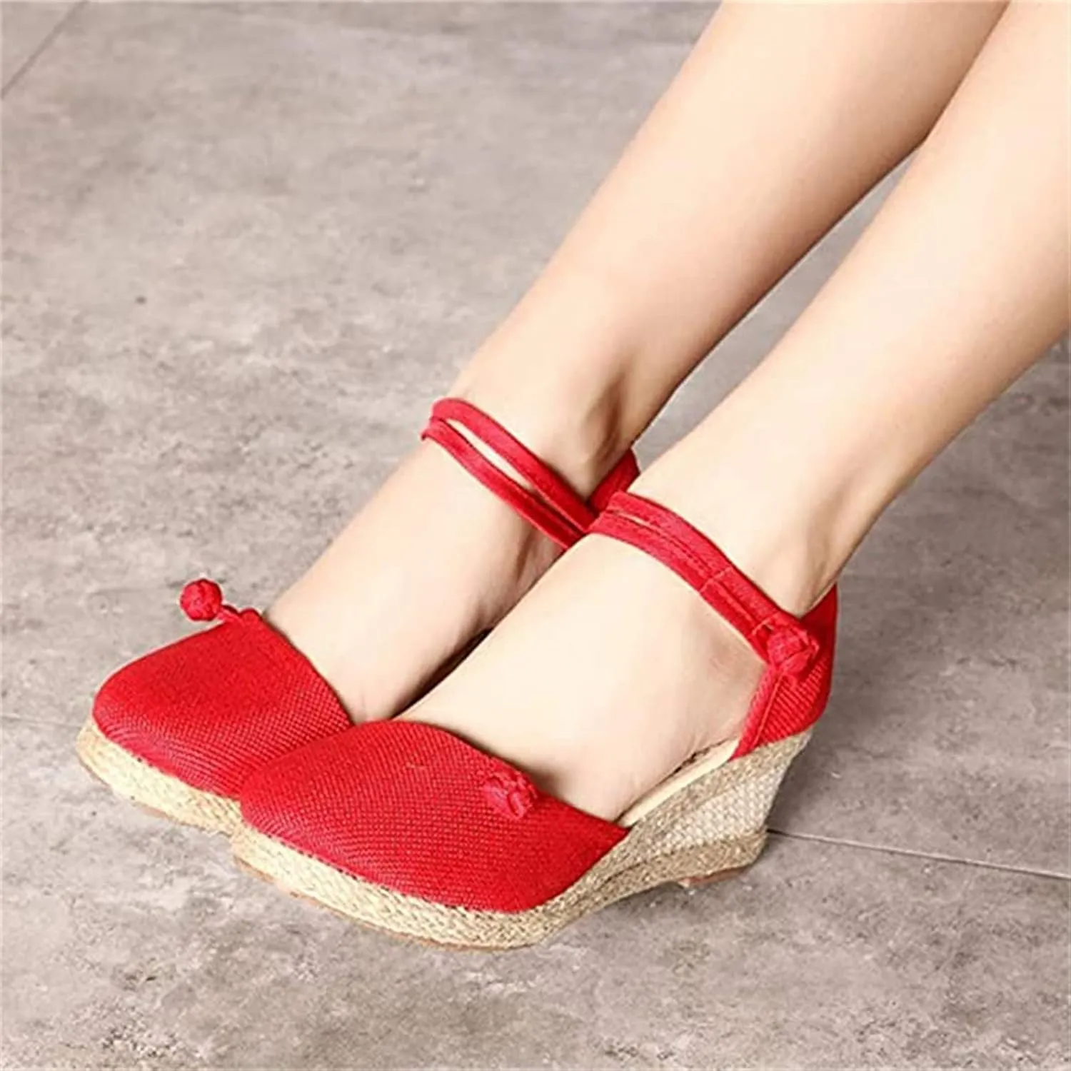 Ladmiple Closed Toe Espadrille Platform Wedge Sandals For Women Casual Flatform Dressy Summer Fashion Slip On Shoes