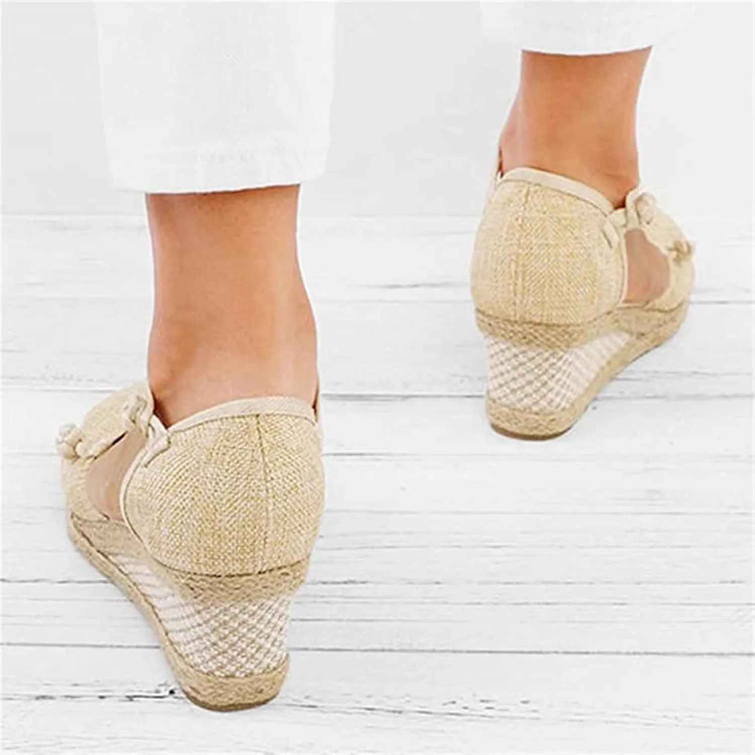 Ladmiple Espadrille Wedge Sandals For Women Closed Toe Cute Ankle Strap Platform Fashion Casual Dressy Summer Shoes