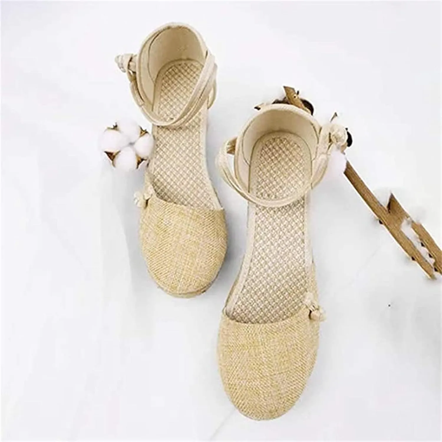 Ladmiple Espadrille Wedge Sandals For Women Closed Toe Cute Ankle Strap Platform Fashion Casual Dressy Summer Shoes