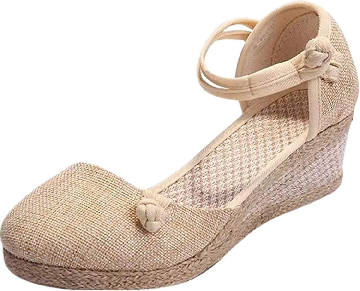 Ladmiple Espadrille Wedge Sandals For Women Closed Toe Cute Ankle Strap Platform Fashion Casual Dressy Summer Shoes