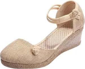 Ladmiple Espadrille Wedge Sandals For Women Closed Toe Cute Ankle Strap Platform Fashion Casual Dressy Summer Shoes